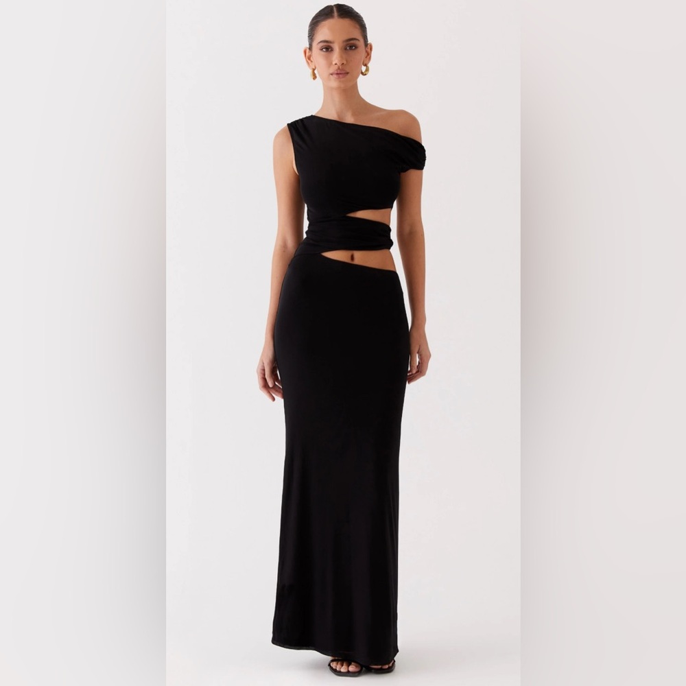 Peppermayo One Shoulder Black Cutout Maxi Dress